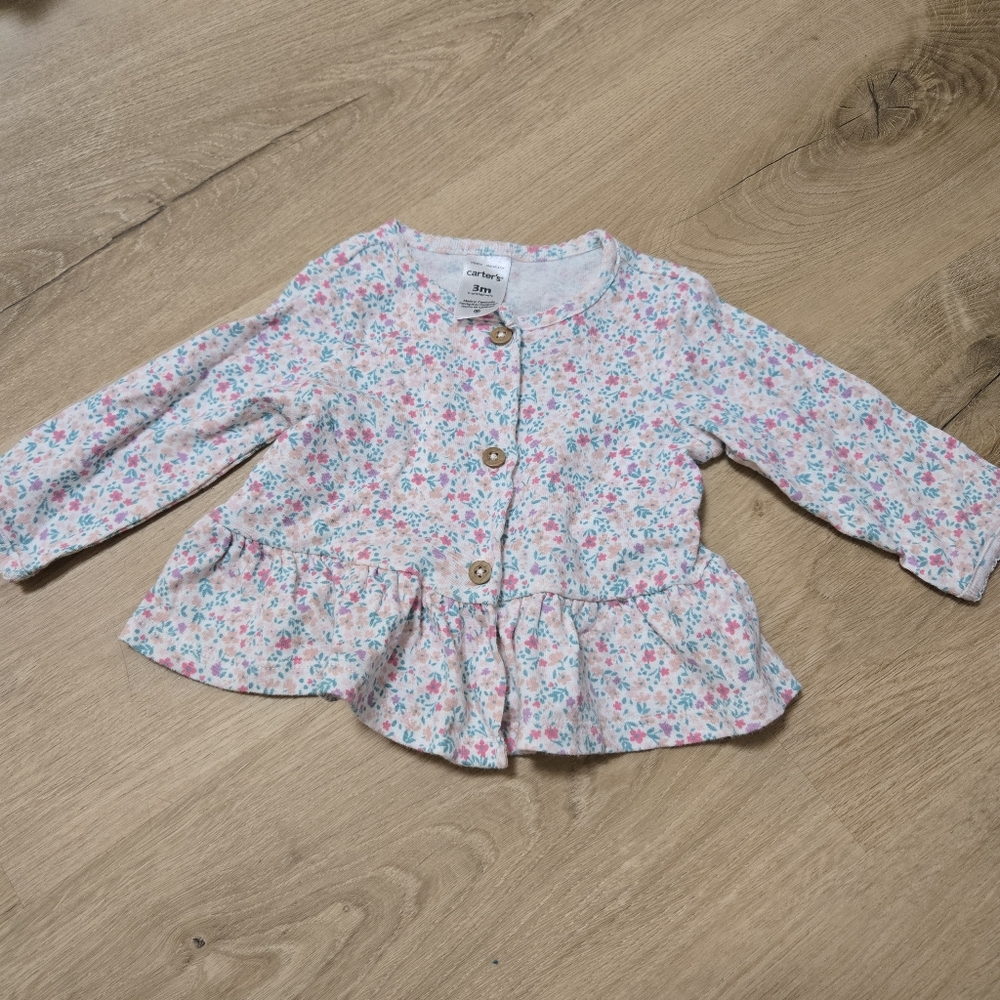 Carters baby girl floral button cardigan top size 0-3 months